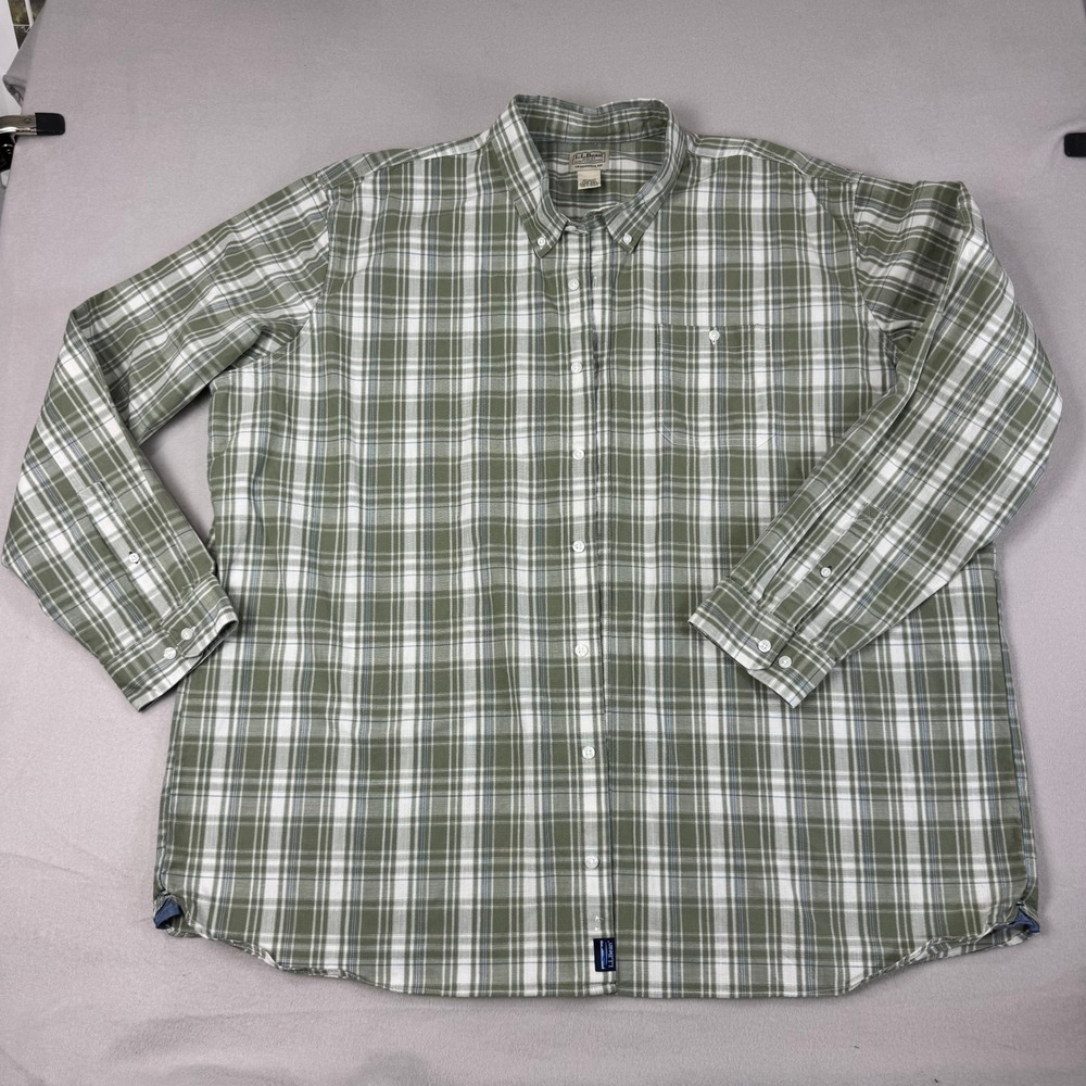 LL Bean Mens 3XL-Tall Plaid ButtonDown Texture Shirt Olive Green Traditional Fit
